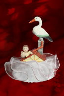 hbs24 - Taufaufsatz Storch mit Baby rosa